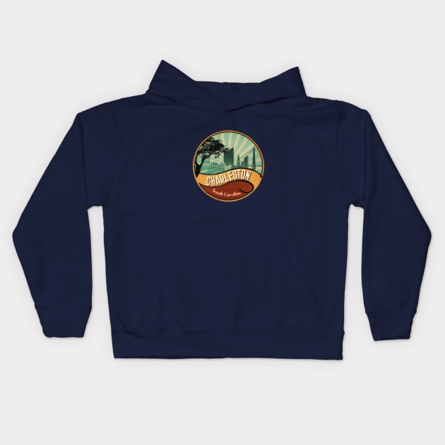 Charleston City Skyline South Carolina Retro Vintage Design 80s Kids Hoodie by DimDom